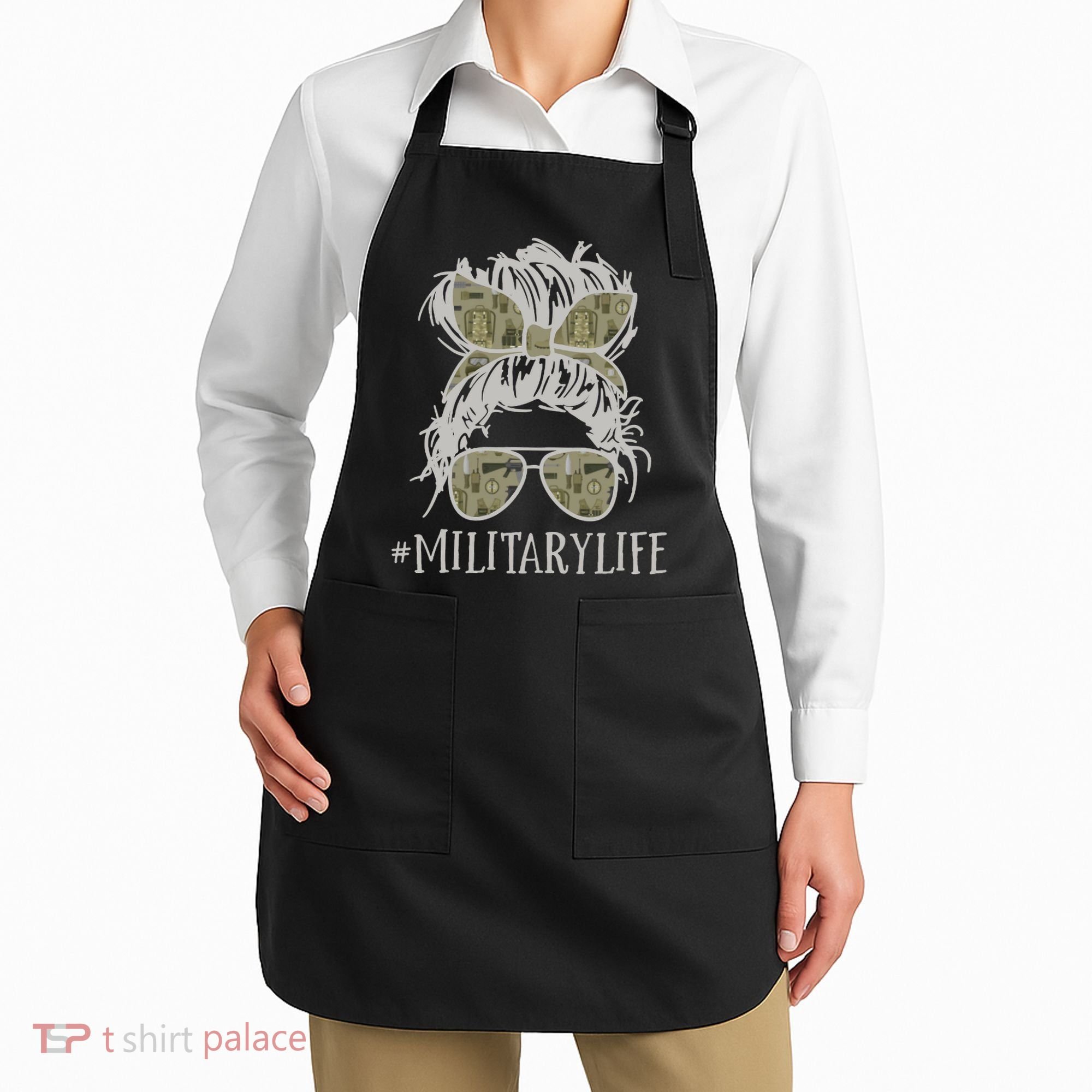 Military Life Messy Bun Wife Apron