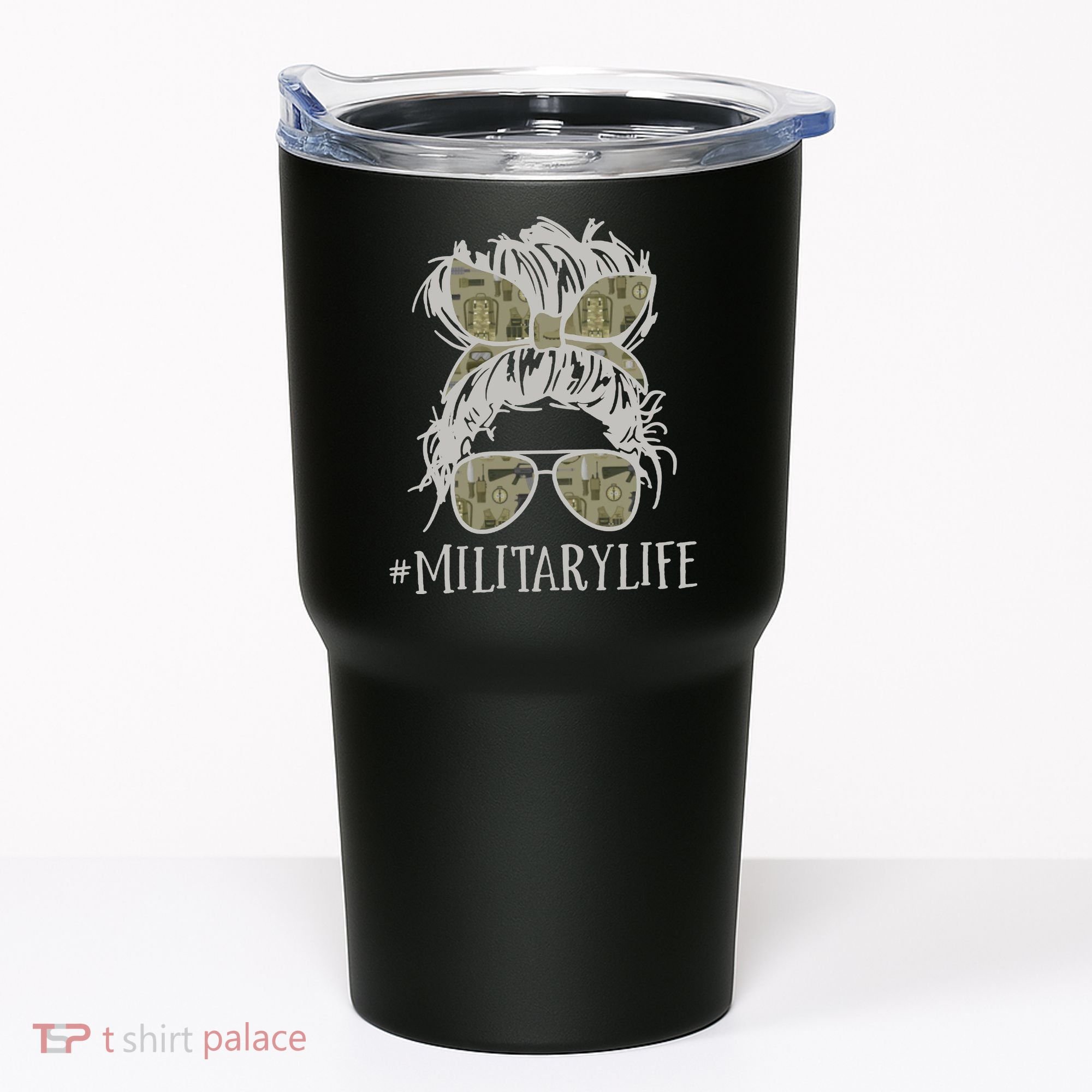 Military Life Messy Bun Wife Tumbler
