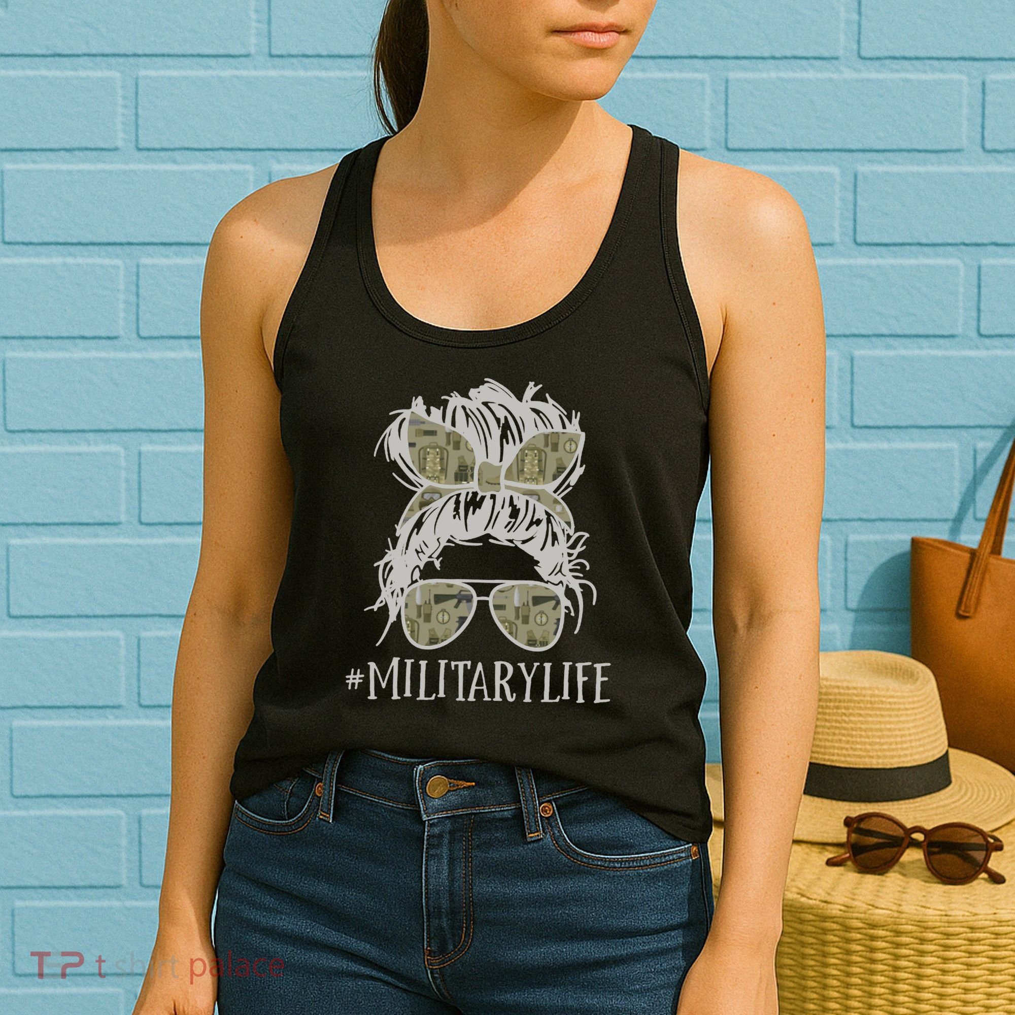 Military Life Messy Bun Wife Women's Tank Top