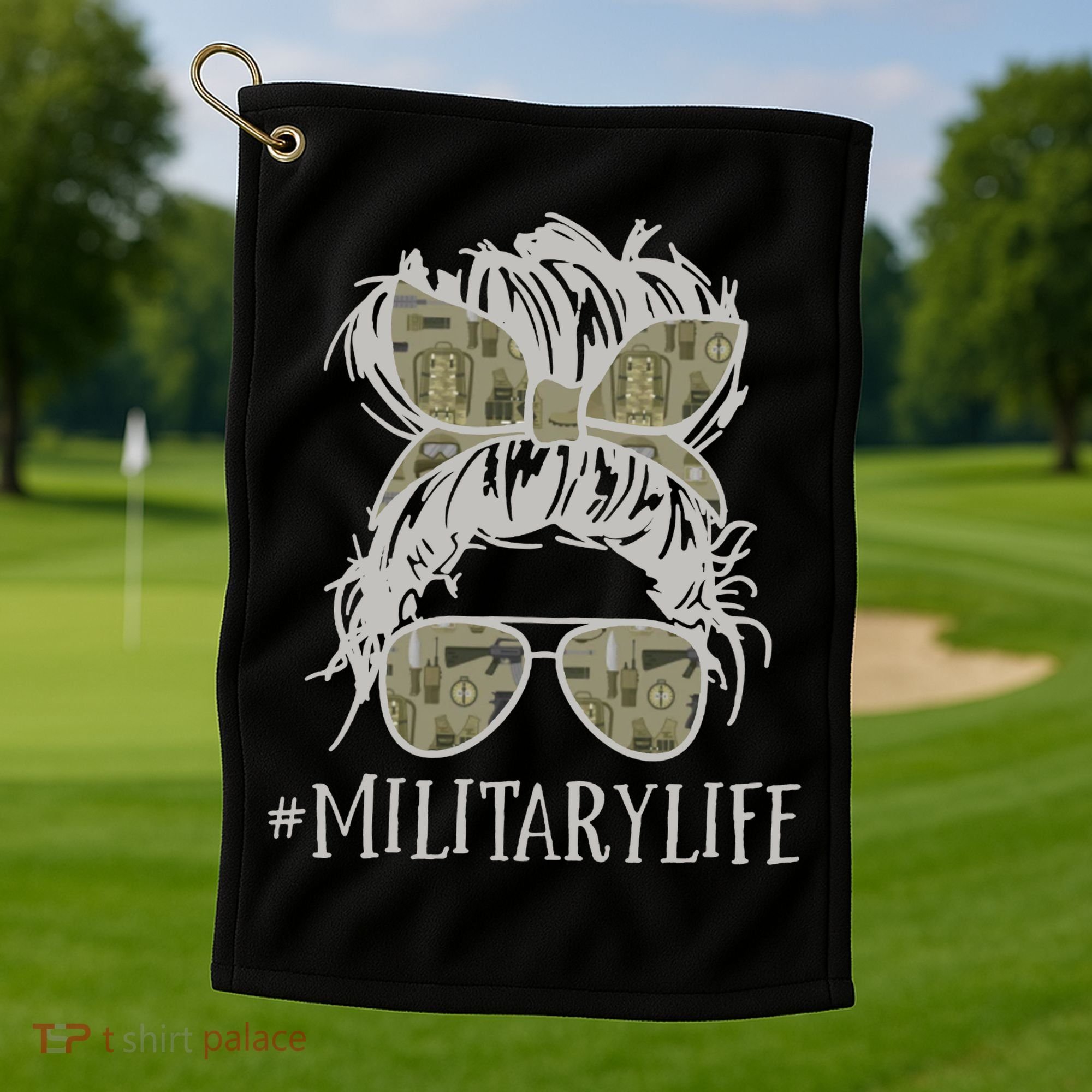 Military Life Messy Bun Wife Golf Towel