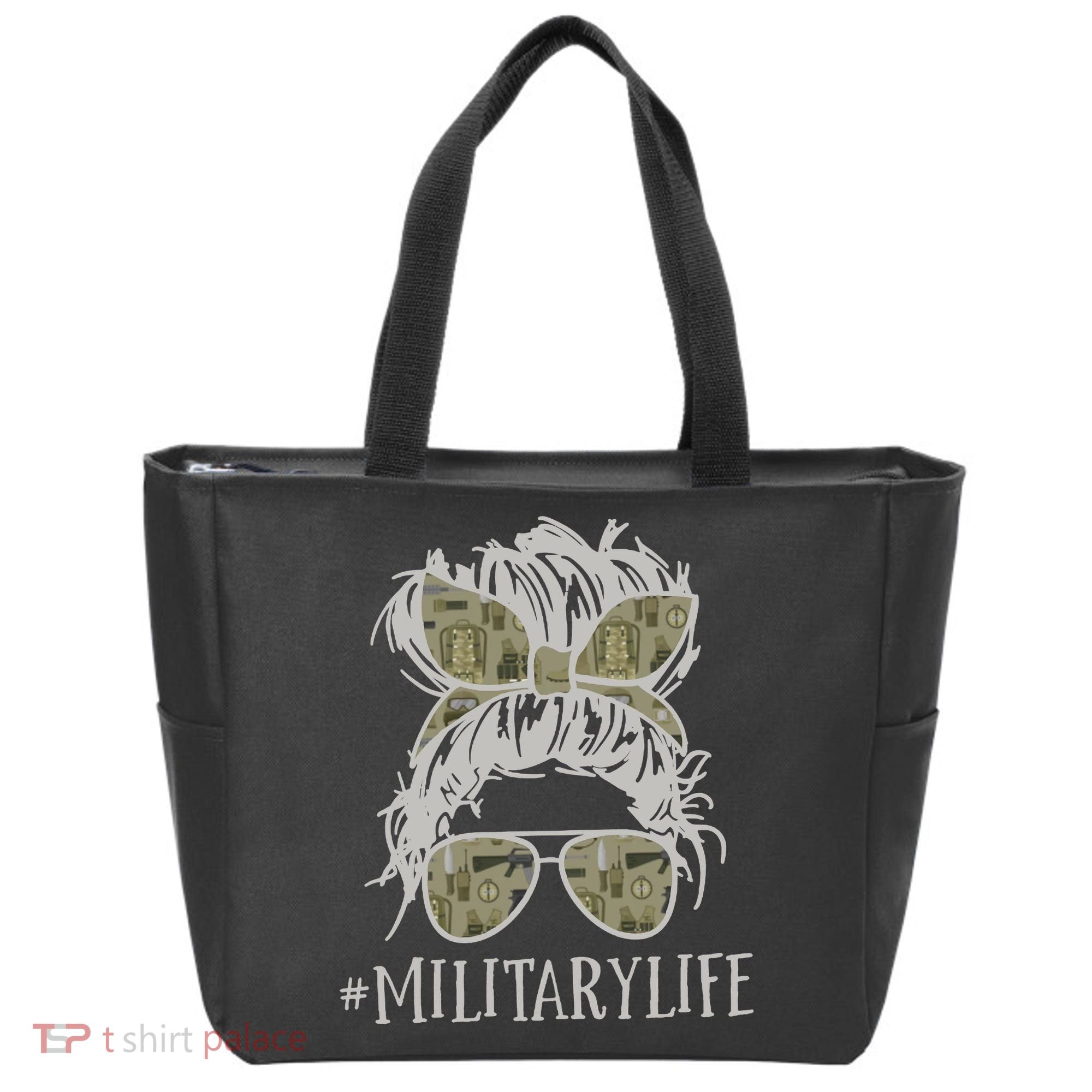 Military Life Messy Bun Wife Tote Bag