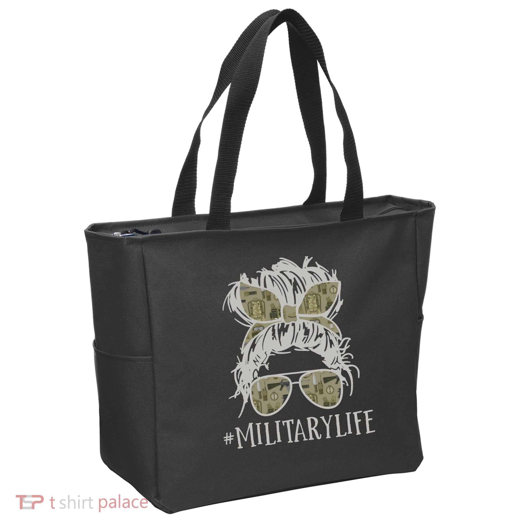 Military Life Messy Bun Wife Tote Bag