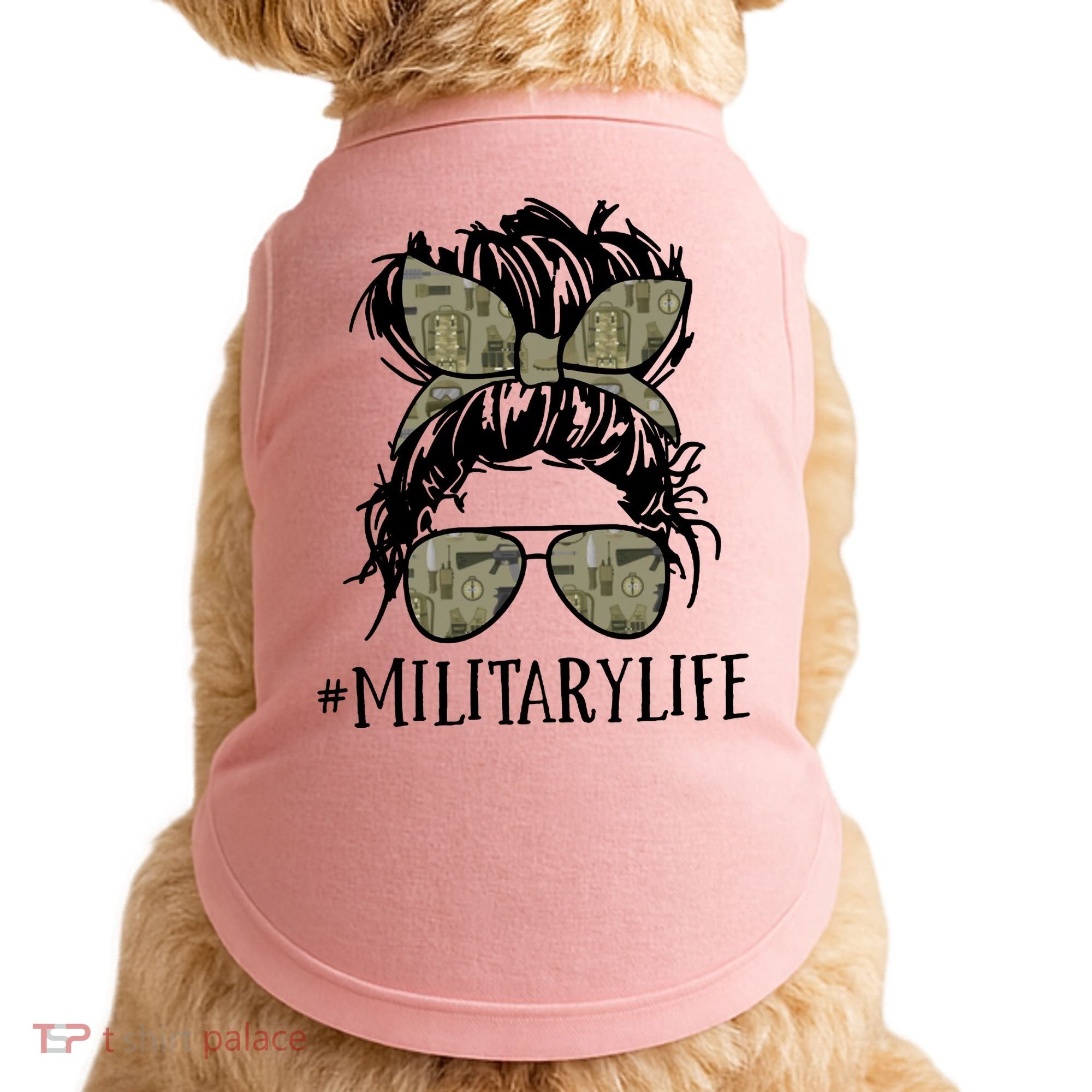 Military Life Messy Bun Wife Doggie Tank