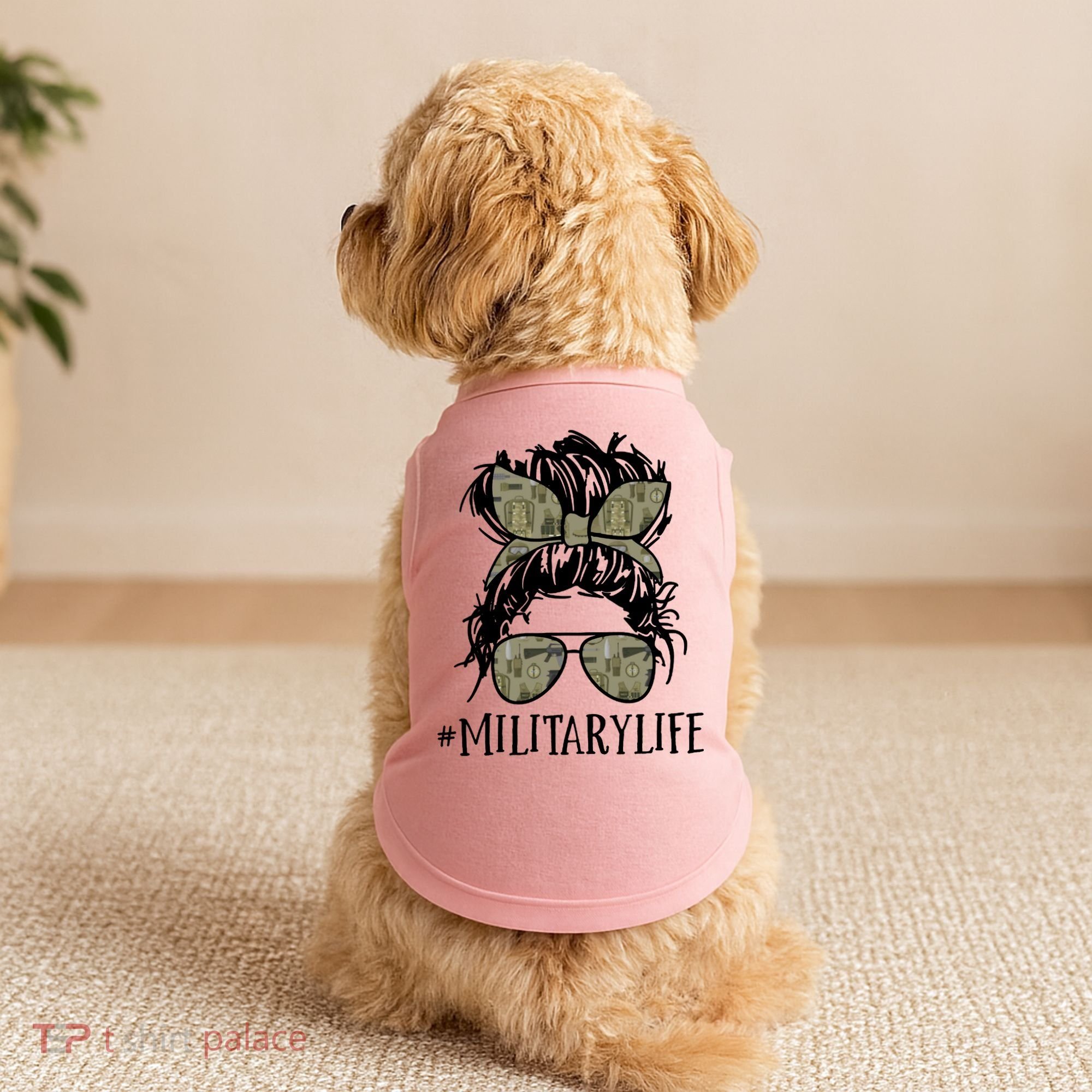 Military Life Messy Bun Wife Doggie Tank