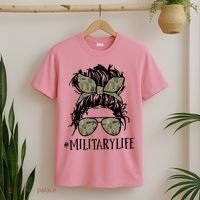 Military Life Messy Bun Wife T-Shirt thumb 2