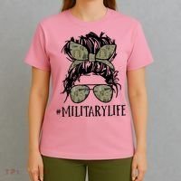 Military Life Messy Bun Wife T-Shirt thumb 4