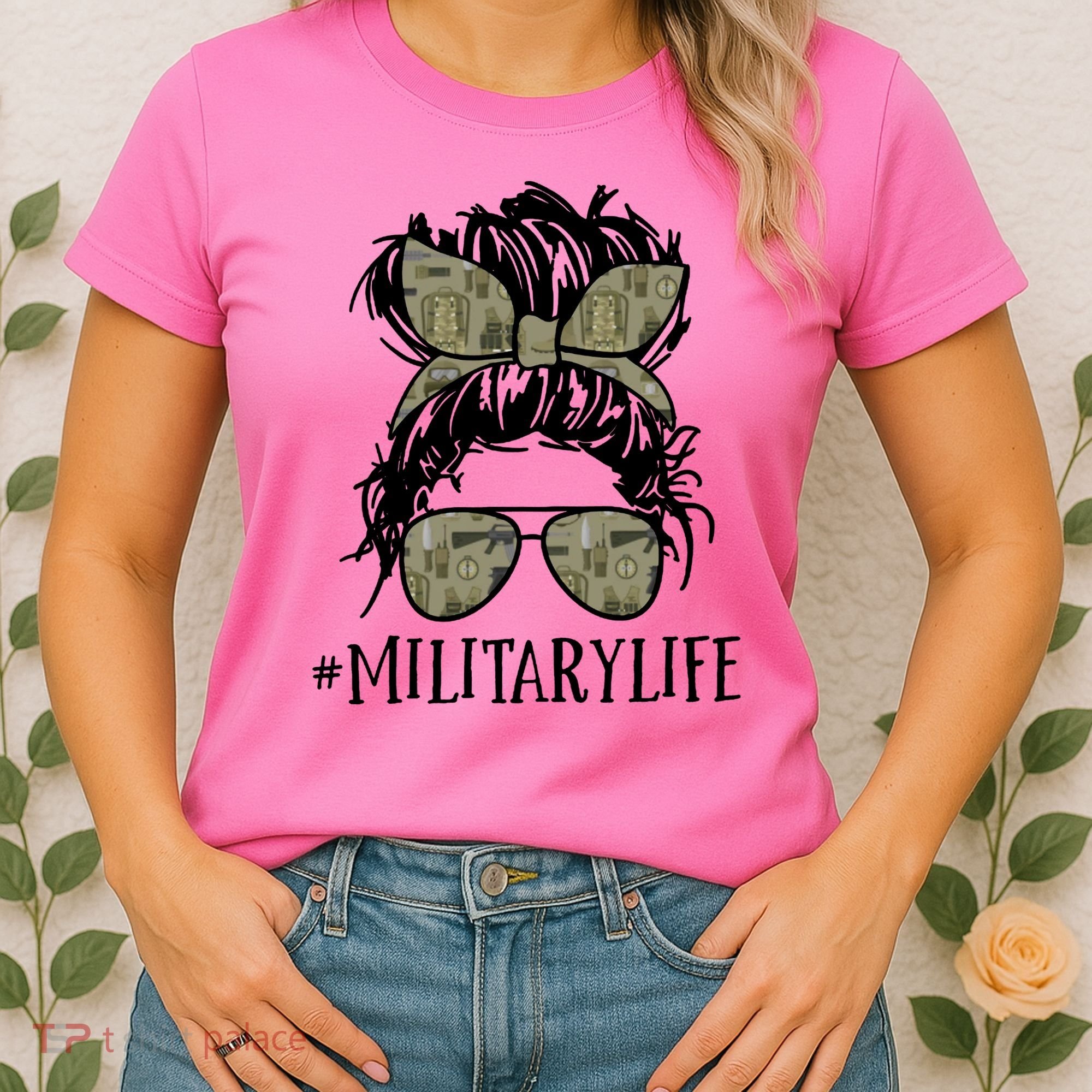 Military Life Messy Bun Wife Women's T-Shirt