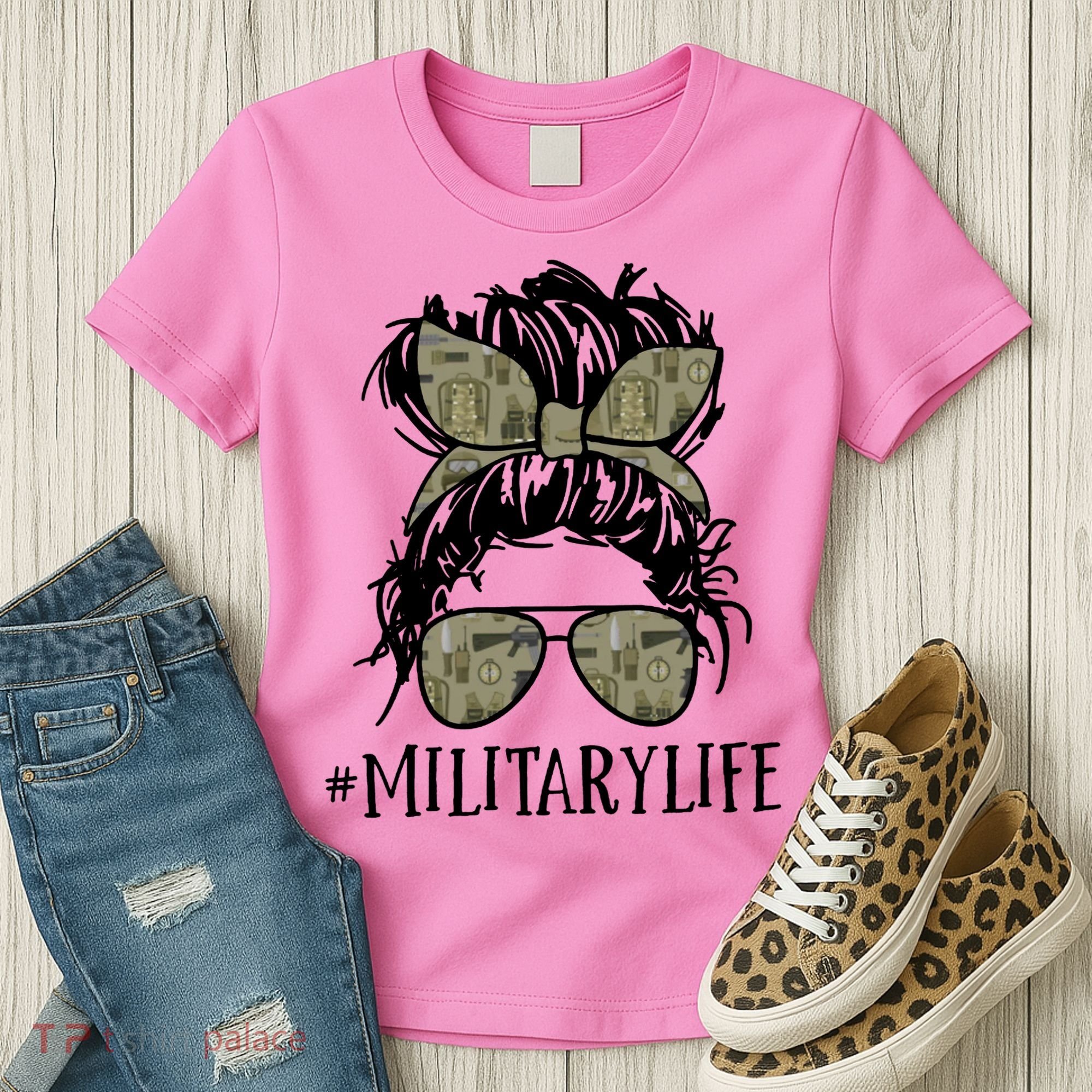 Military Life Messy Bun Wife Women's T-Shirt