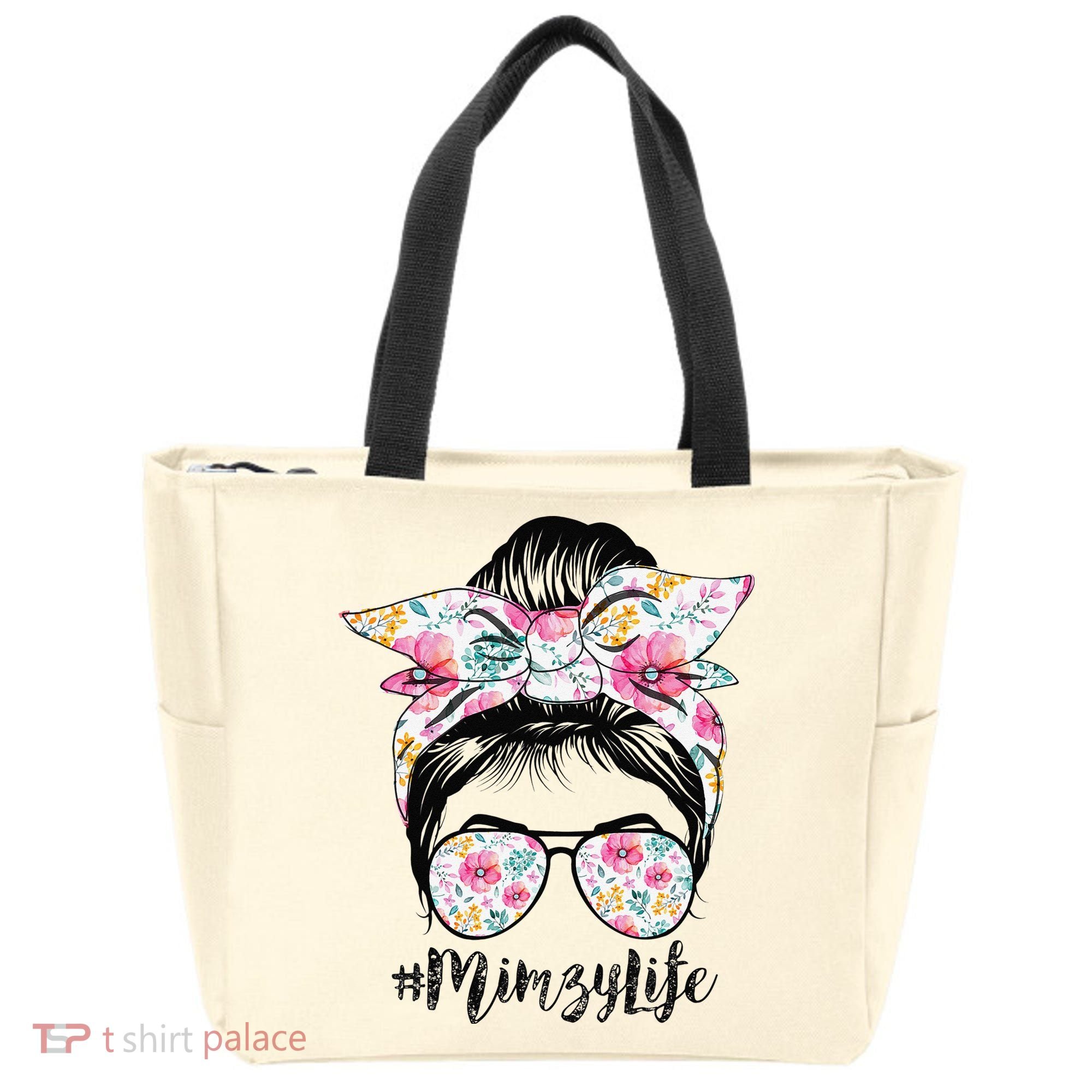Mimzy Life Messy Hair Bun Floral Mother's Day Tote Bag
