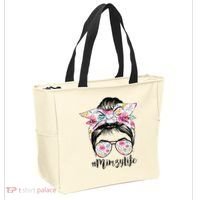 Mimzy Life Messy Hair Bun Floral Mother's Day Tote Bag thumb 2