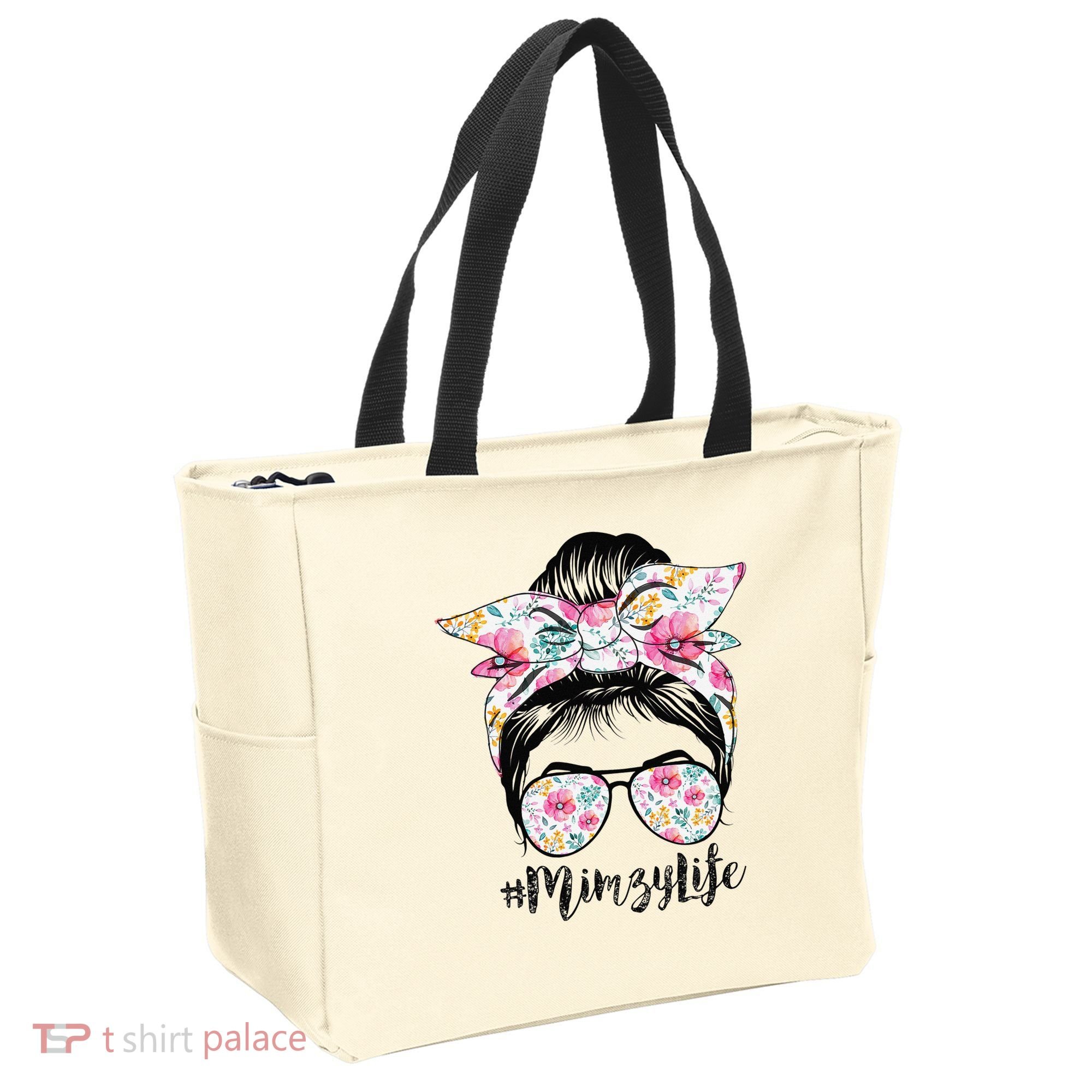 Mimzy Life Messy Hair Bun Floral Mother's Day Tote Bag