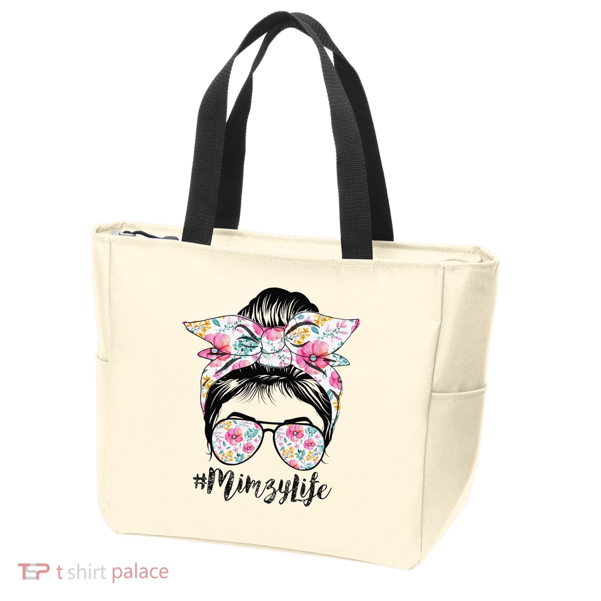 Mimzy Life Messy Hair Bun Floral Mother's Day Tote Bag