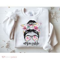 Mimzy Life Messy Hair Bun Floral Mother's Day Sweatshirt thumb 2