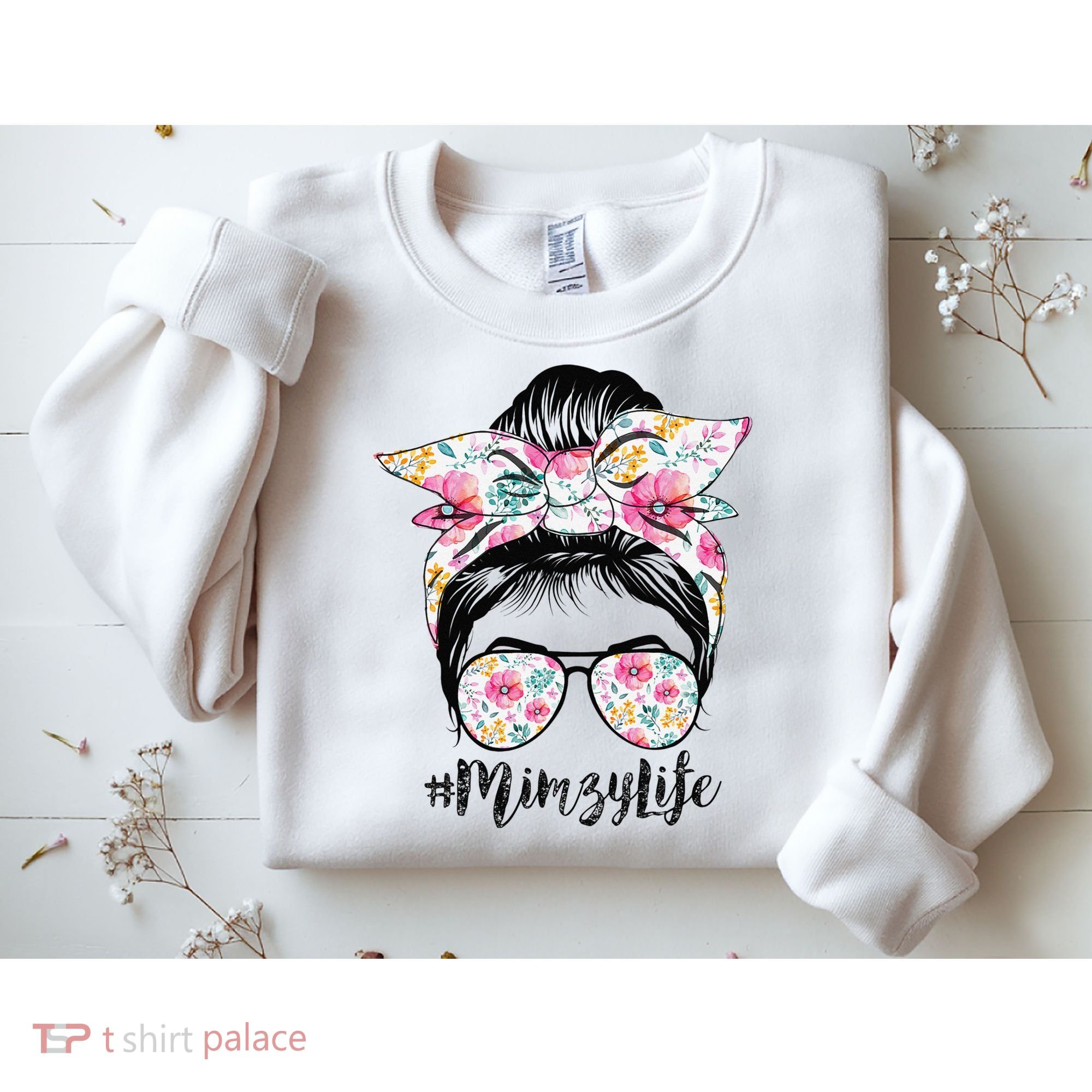 Mimzy Life Messy Hair Bun Floral Mother's Day Sweatshirt