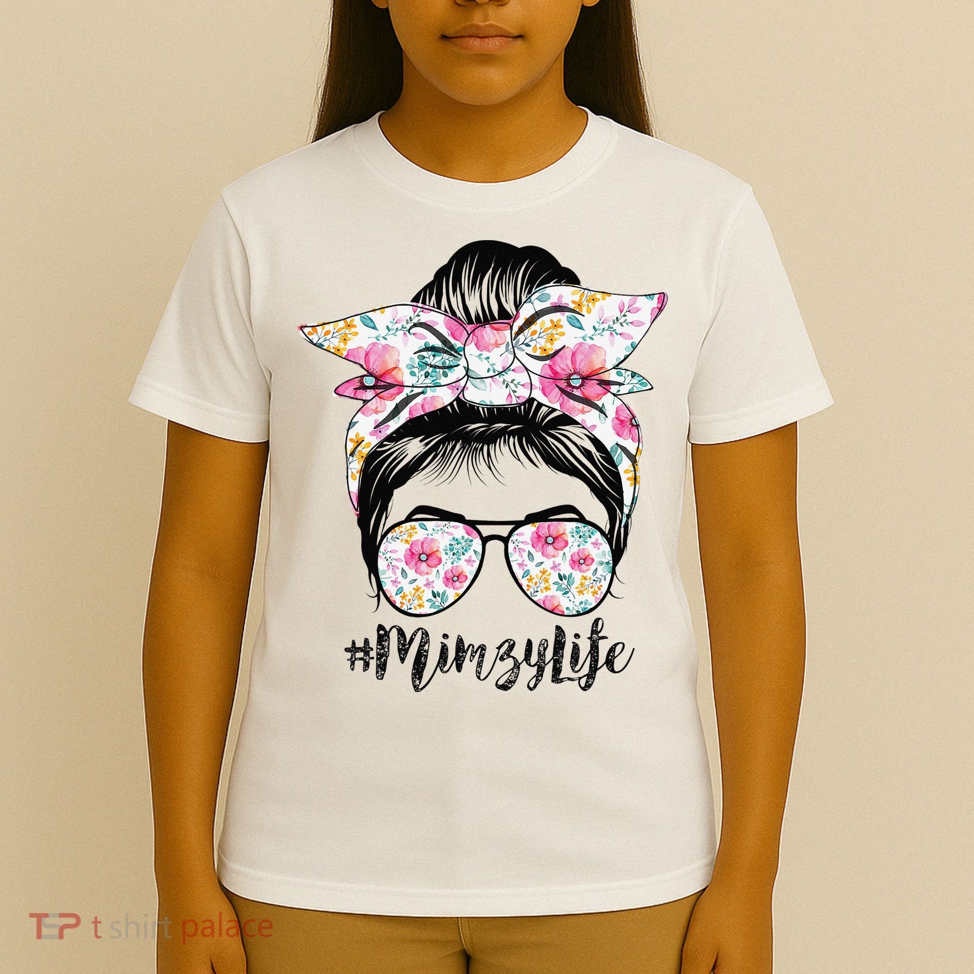 Mimzy Life Messy Hair Bun Floral Mother's Day T-Shirt