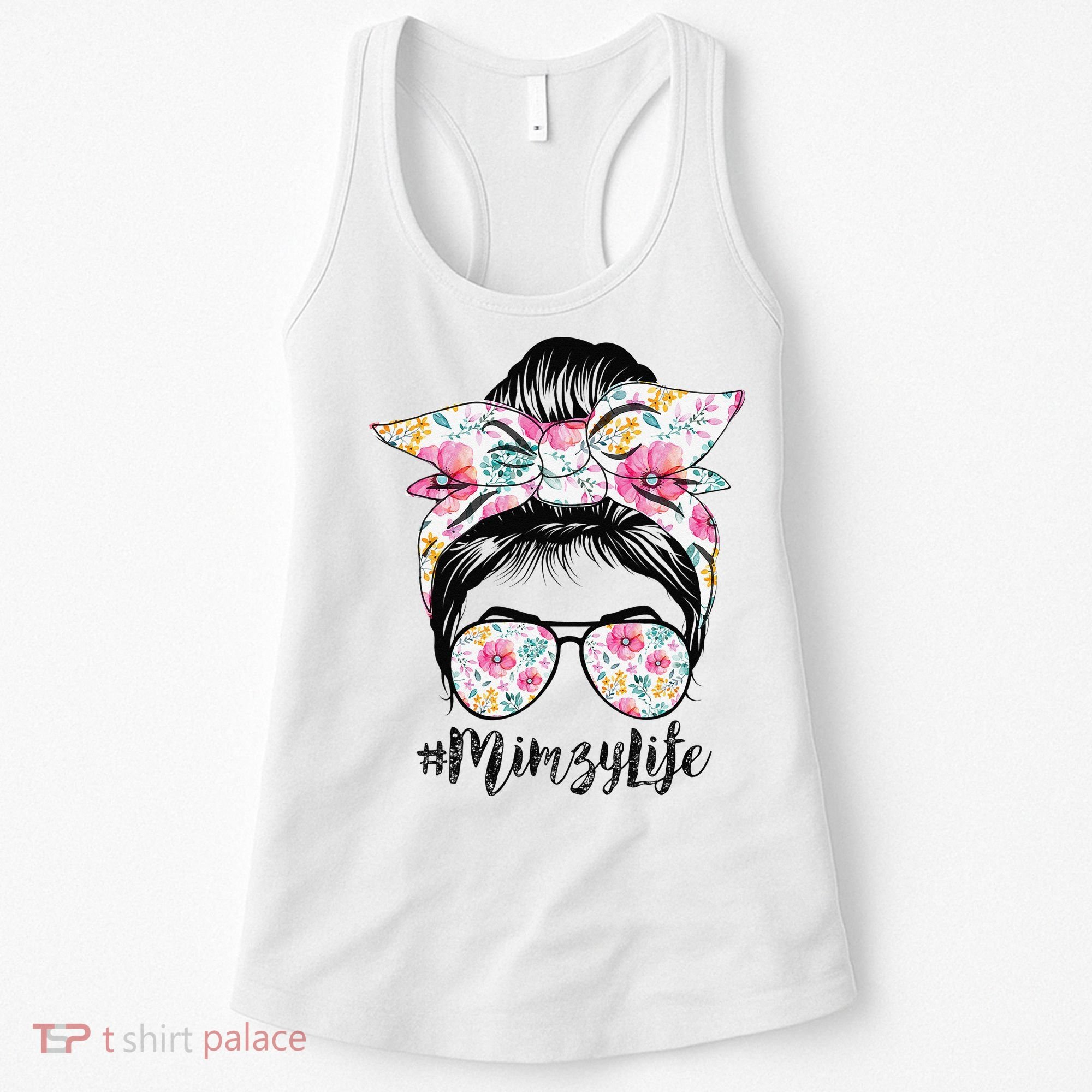 Mimzy Life Messy Hair Bun Floral Mother's Day Women's Tank Top