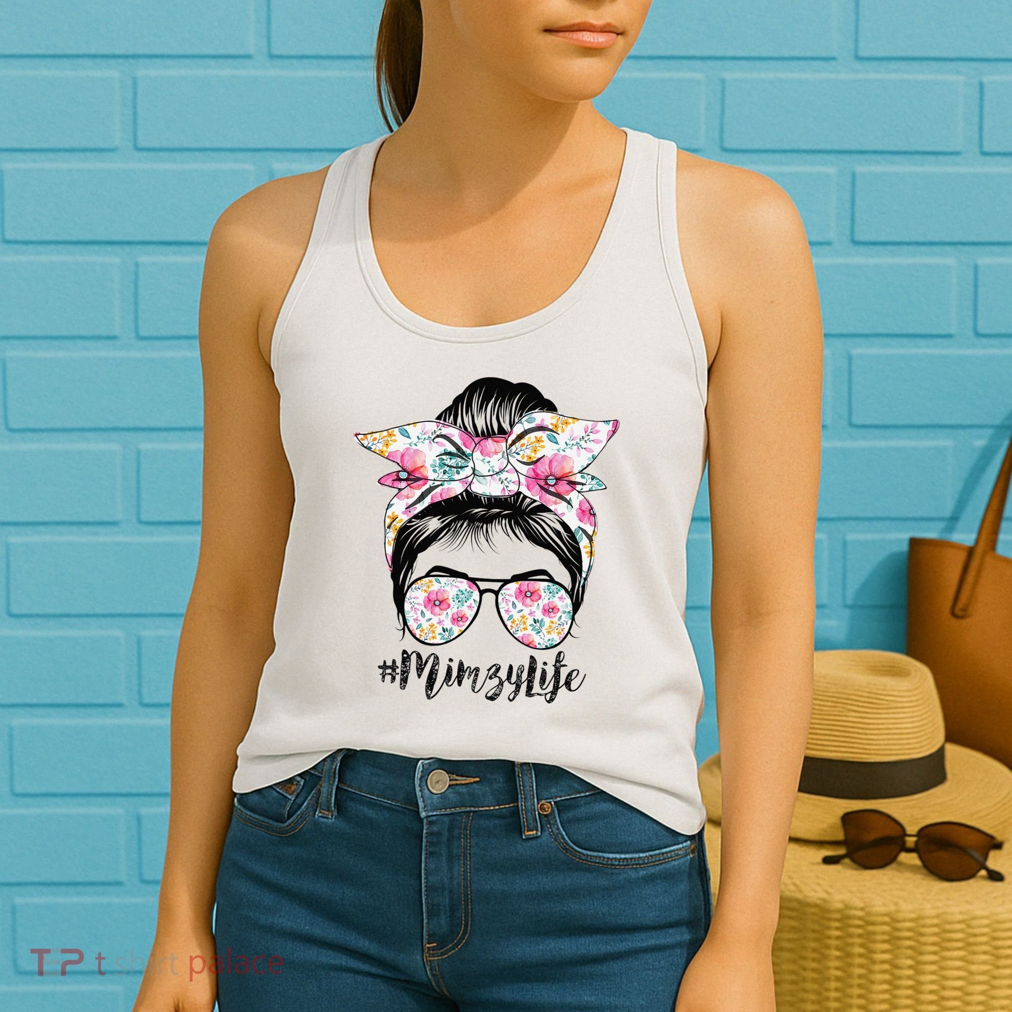 Mimzy Life Messy Hair Bun Floral Mother's Day Women's Tank Top