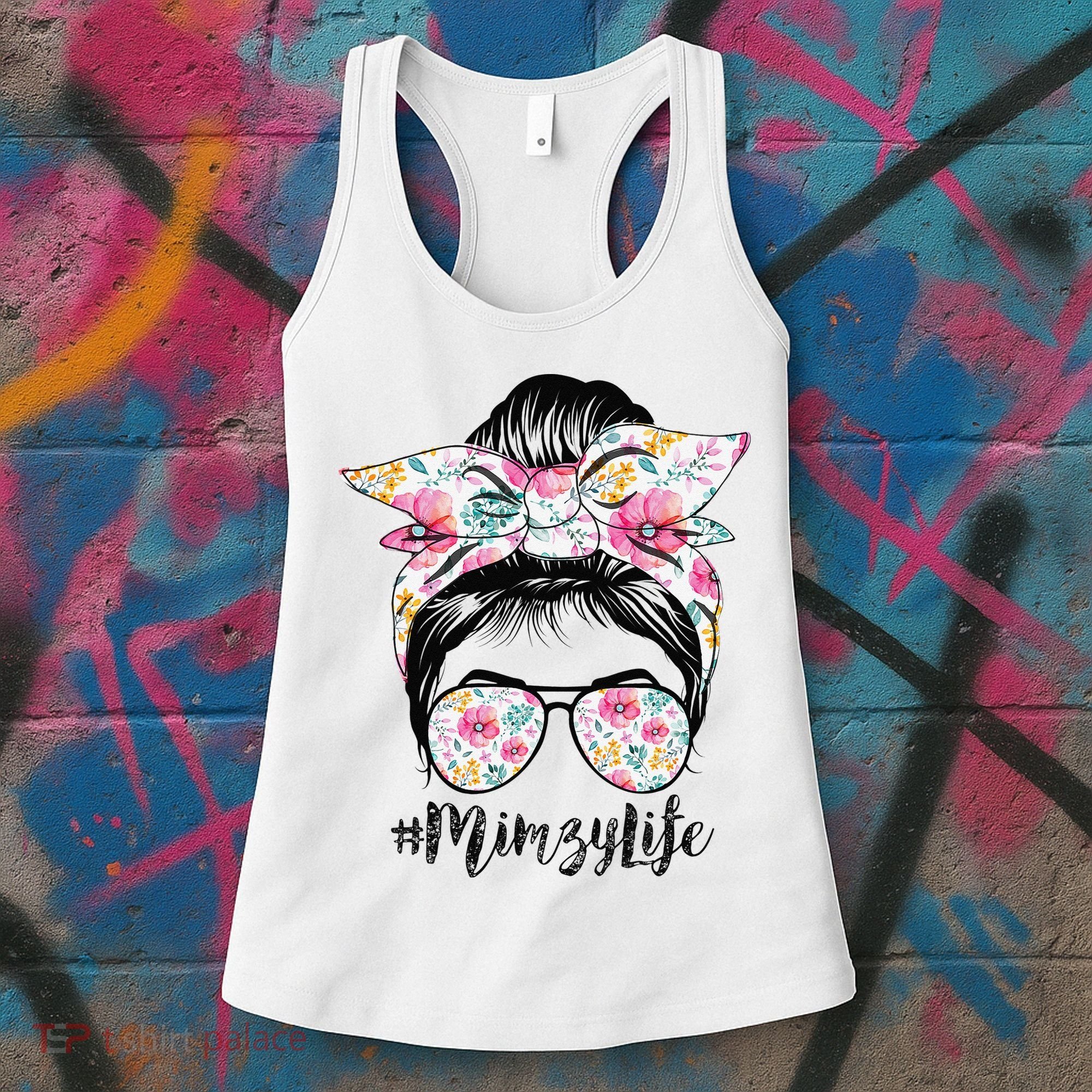 Mimzy Life Messy Hair Bun Floral Mother's Day Women's Tank Top