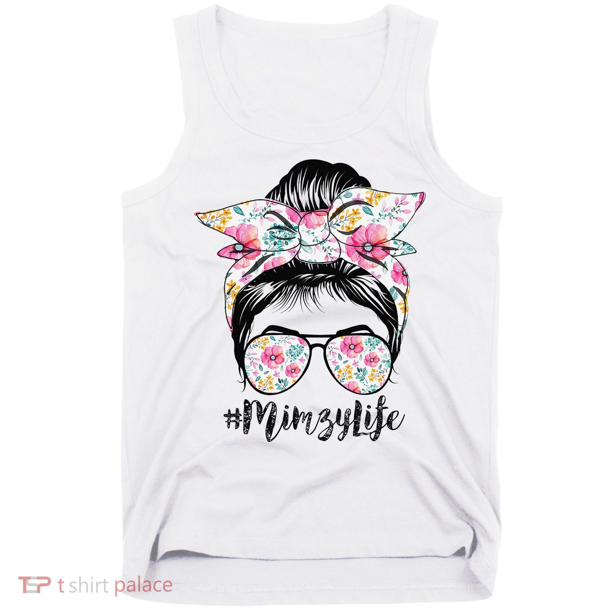 Mimzy Life Messy Hair Bun Floral Mother's Day Tank Top
