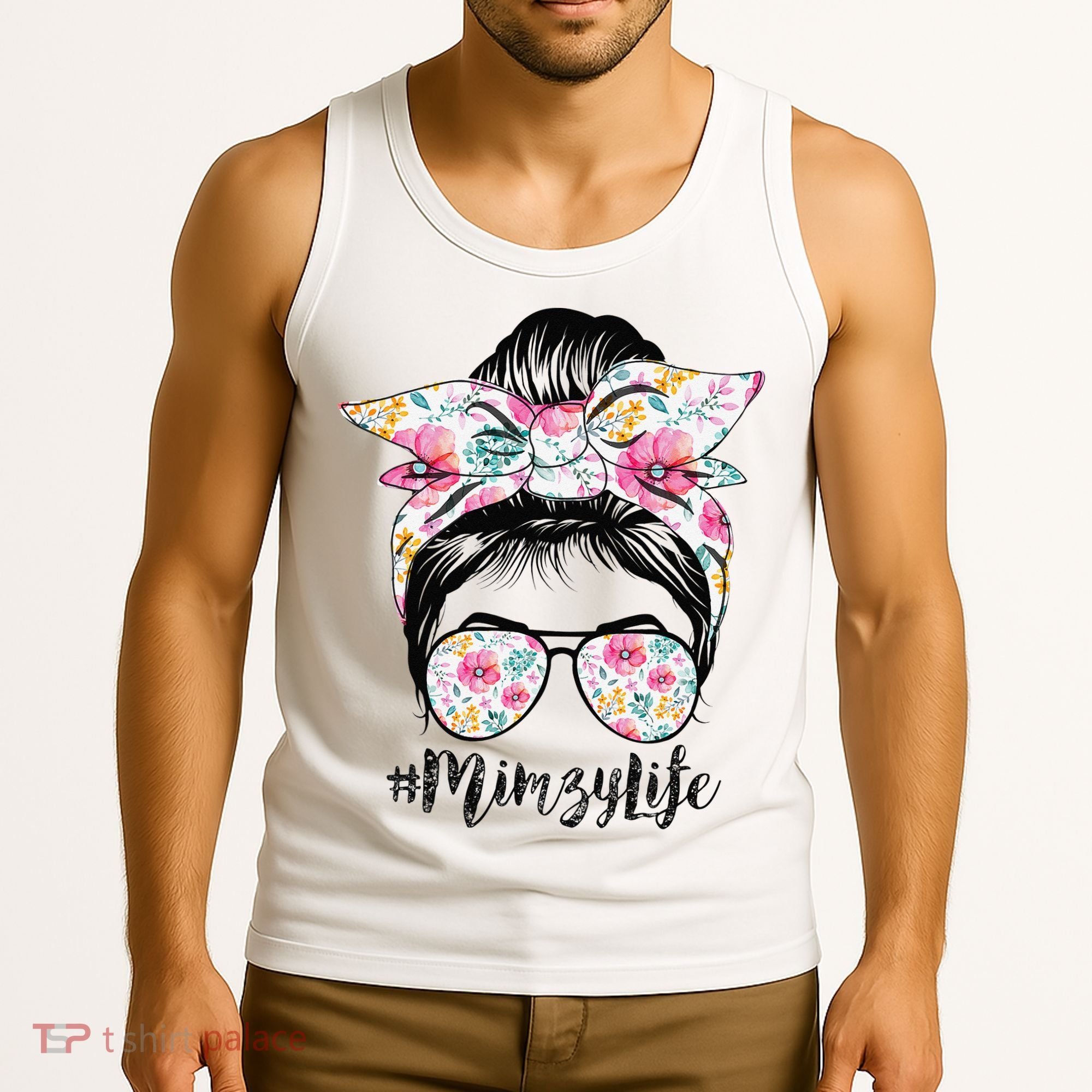Mimzy Life Messy Hair Bun Floral Mother's Day Tank Top