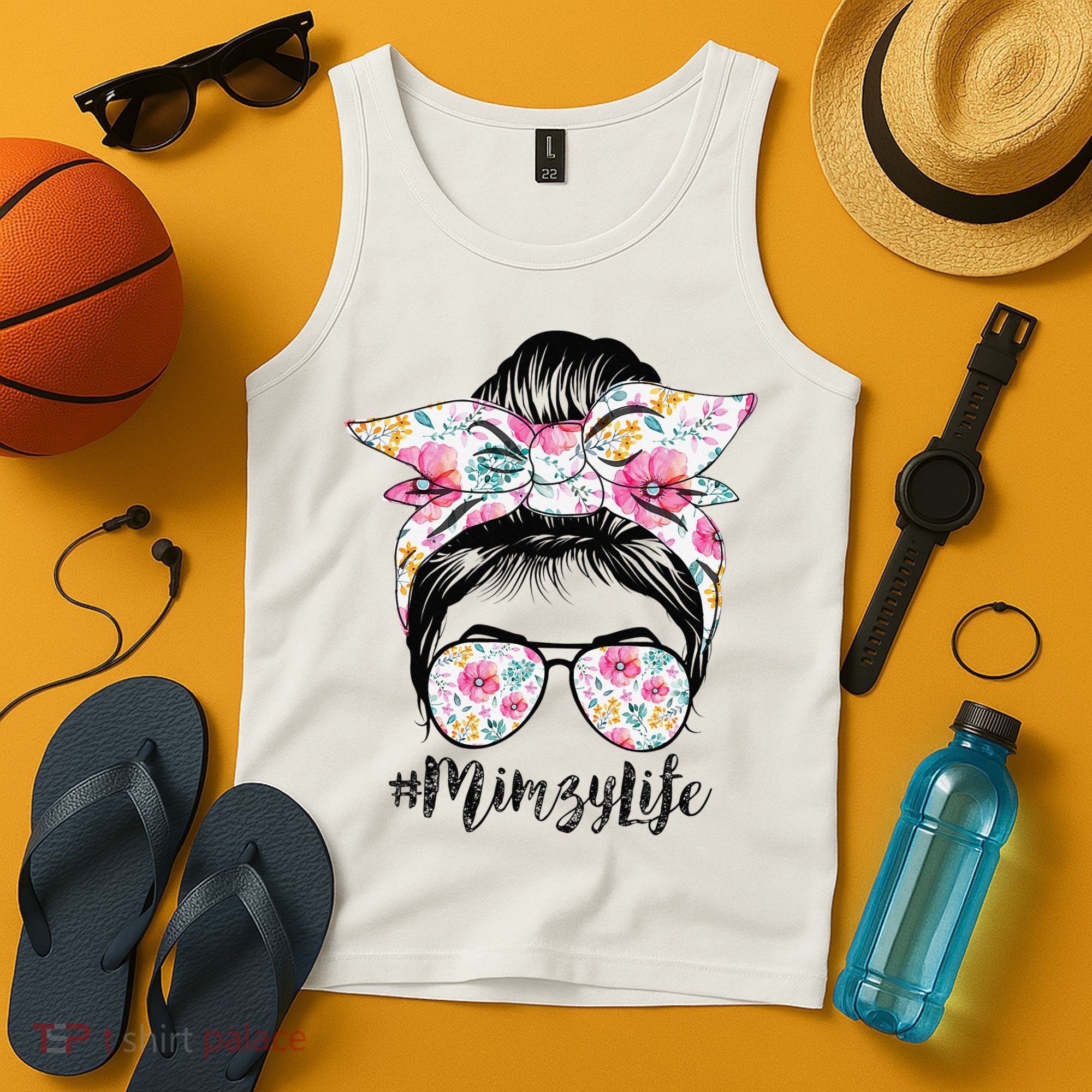 Mimzy Life Messy Hair Bun Floral Mother's Day Tank Top