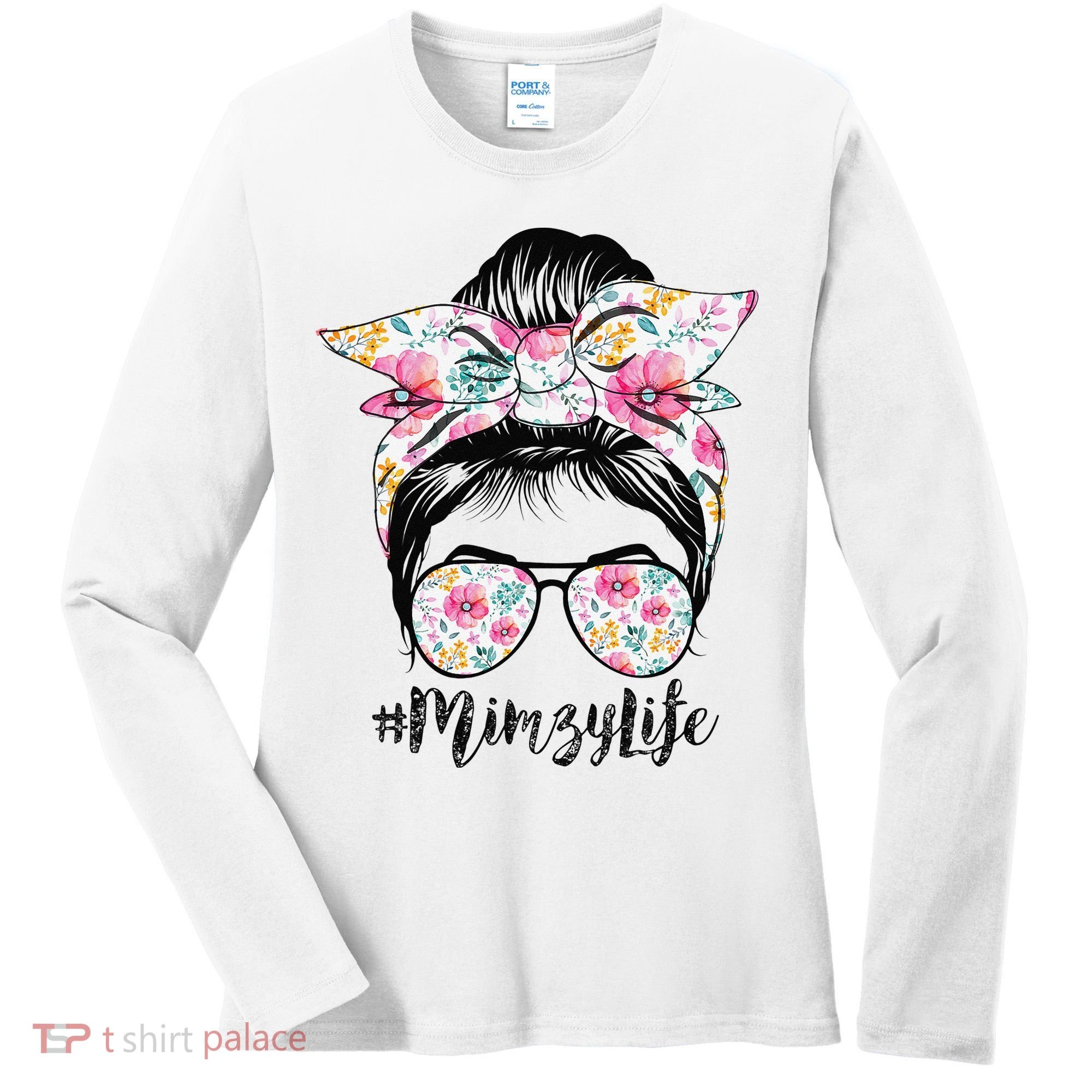 Mimzy Life Messy Hair Bun Floral Mother's Day Women's Long Sleeve Shirt