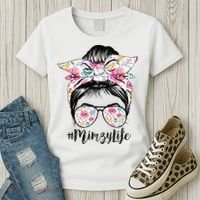 Mimzy Life Messy Hair Bun Floral Mother's Day Women's T-Shirt thumb 3