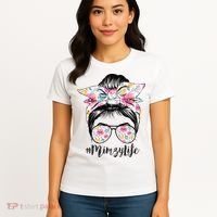 Mimzy Life Messy Hair Bun Floral Mother's Day Women's T-Shirt thumb 4