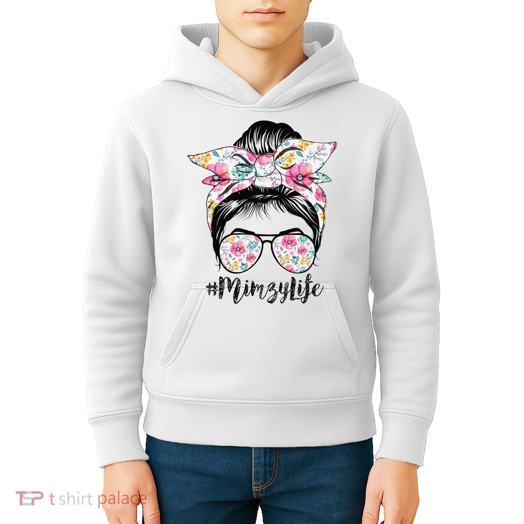 Mimzy Life Messy Hair Bun Floral Mother's Day Kids Hoodie
