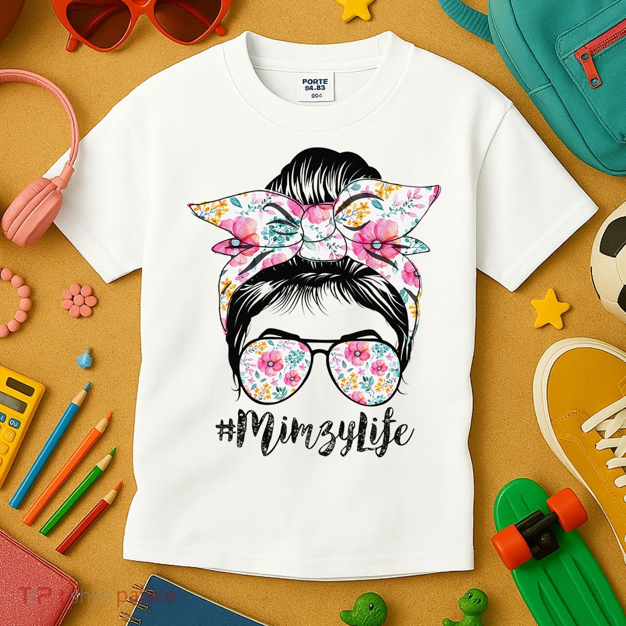 Mimzy Life Messy Hair Bun Floral Mother's Day Kids T-Shirt