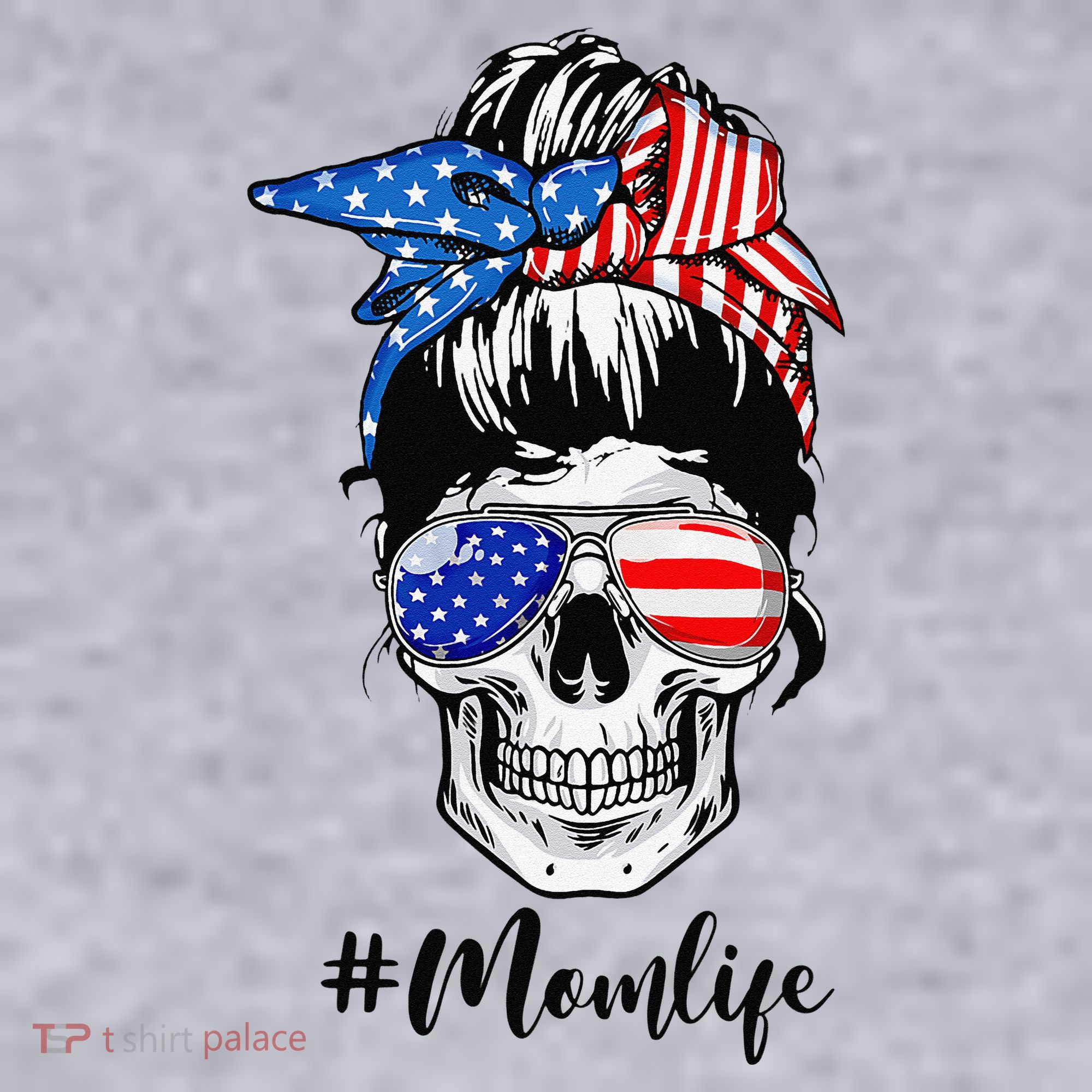 Mom Life Messy Bun Sugar Skull American Flag 4th Of July Women's Sweatshirt