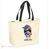Mom Life Messy Bun Sugar Skull American Flag 4th Of July Tote Bag thumb 2