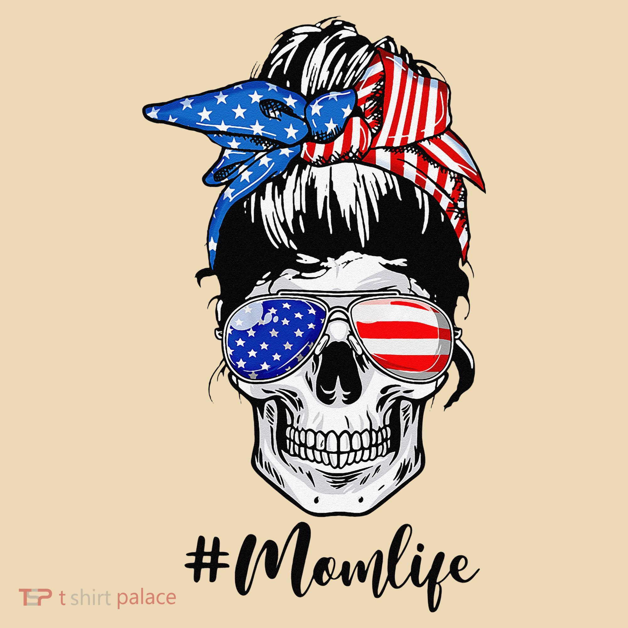 Mom Life Messy Bun Sugar Skull American Flag 4th Of July Tote Bag