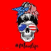 Mom Life Messy Bun Sugar Skull American Flag 4th Of July Santa Hat thumb 1