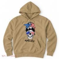 Mom Life Messy Bun Sugar Skull American Flag 4th Of July Hoodie thumb 0