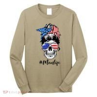 Mom Life Messy Bun Sugar Skull American Flag 4th Of July Long Sleeve Shirt thumb 0