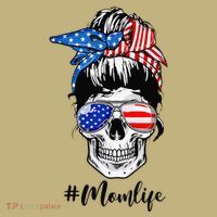Mom Life Messy Bun Sugar Skull American Flag 4th Of July Sweatshirt thumb 2