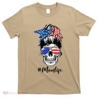 Mom Life Messy Bun Sugar Skull American Flag 4th Of July T-Shirt thumb 0