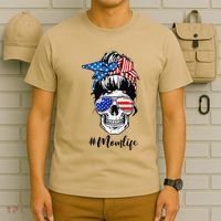 Mom Life Messy Bun Sugar Skull American Flag 4th Of July T-Shirt thumb 6