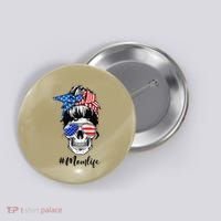 Mom Life Messy Bun Sugar Skull American Flag 4th Of July Button thumb 0