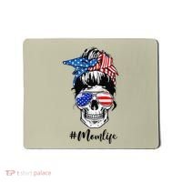 Mom Life Messy Bun Sugar Skull American Flag 4th Of July Mousepad thumb 0