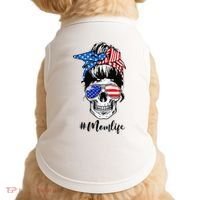 Mom Life Messy Bun Sugar Skull American Flag 4th Of July Doggie Tank thumb 0