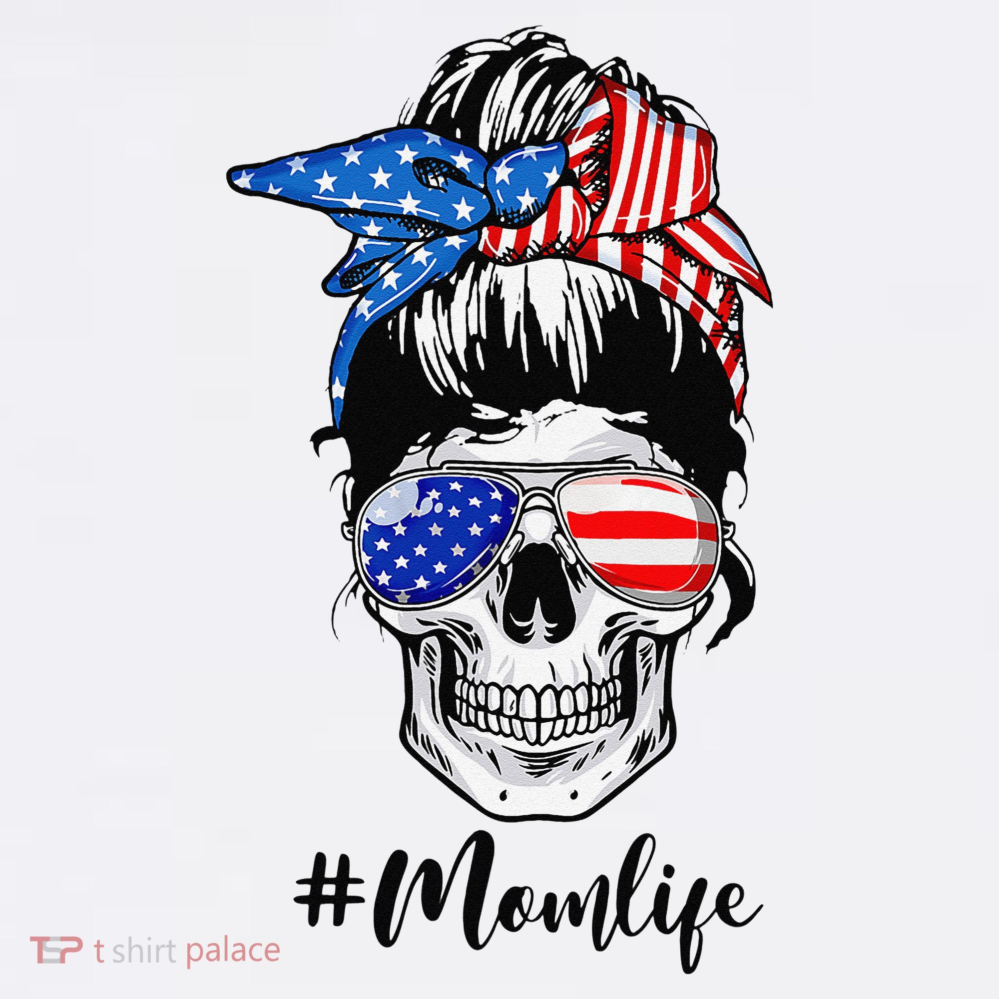 Mom Life Messy Bun Sugar Skull American Flag 4th Of July Beanie