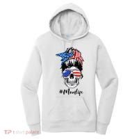 Mom Life Messy Bun Sugar Skull American Flag 4th Of July Women's Hoodie thumb 0