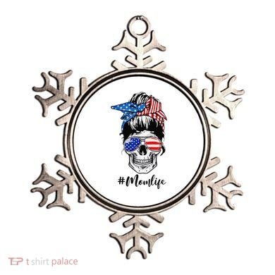 Mom Life Messy Bun Sugar Skull American Flag 4th Of July Ornament