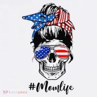 Mom Life Messy Bun Sugar Skull American Flag 4th Of July Women's Tank Top thumb 5