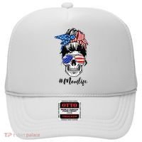 Mom Life Messy Bun Sugar Skull American Flag 4th Of July Hat thumb 0
