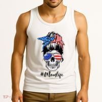 Mom Life Messy Bun Sugar Skull American Flag 4th Of July Tank Top thumb 3