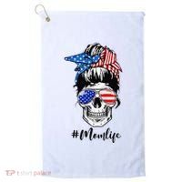 Mom Life Messy Bun Sugar Skull American Flag 4th Of July Golf Towel thumb 0