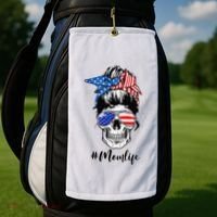 Mom Life Messy Bun Sugar Skull American Flag 4th Of July Golf Towel thumb 2